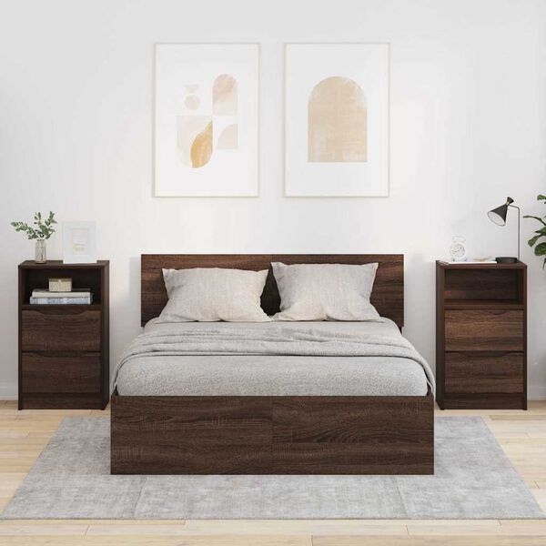 vidaXL Tables de chevet avec tiroir 2 pcs Ch&ecirc;ne brun 40 x 30 x 467 cm