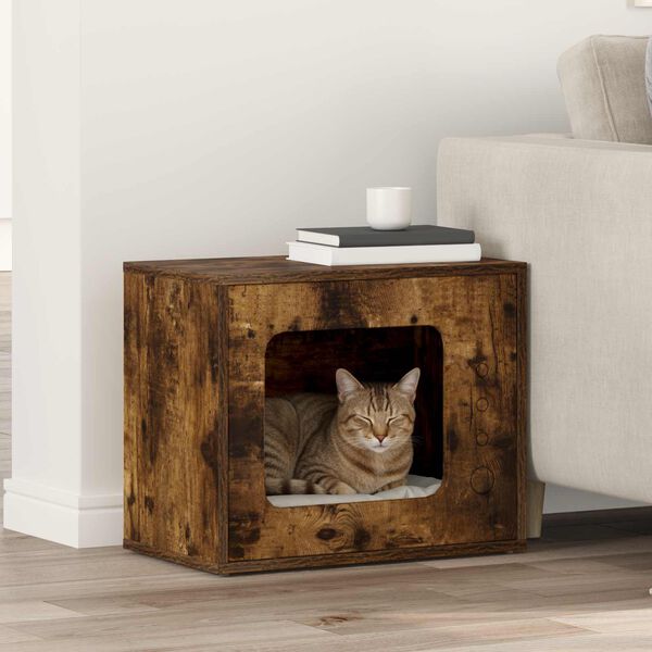 vidaXL Maison pour chat Ch&ecirc;ne fum&eacute; 51 x 30 x 42,5 cm Bois d'ing&eacute;nierie