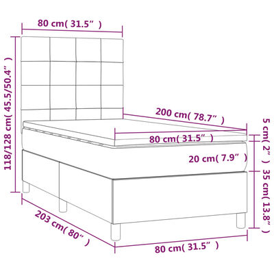 vidaXL Sommier à lattes de lit avec matelas et LED Gris foncé 80x200cm