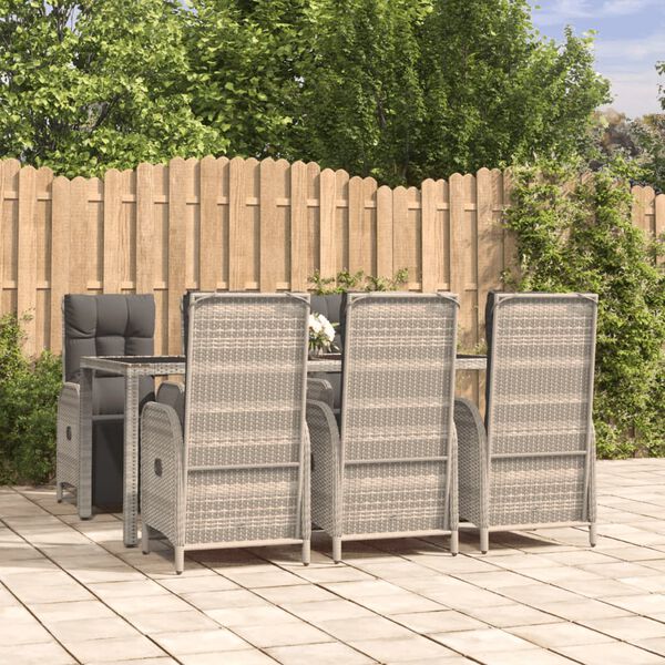 vidaXL Ensemble &agrave; manger jardin et coussins 7 pcs gris rotin