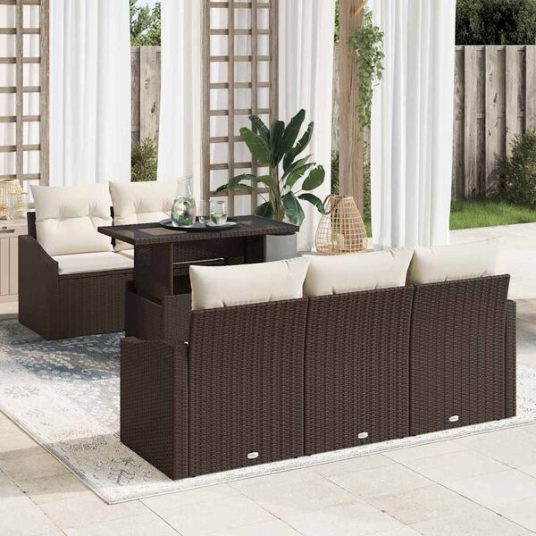 vidaXL Ensemble de canapé de jardin 6 pcs Marron polyrotin