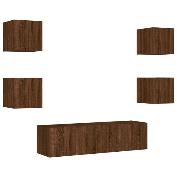vidaXL Unit&eacute;s murales TV avec LED 6 pcs ch&ecirc;ne marron bois d'ing&eacute;nierie