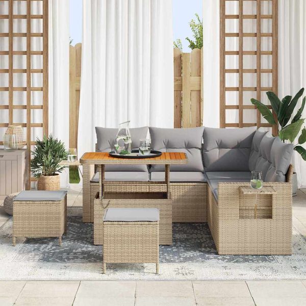 vidaXL Ensemble de canap&eacute; de jardin avec coussin 8 pcs Beige polyrotin