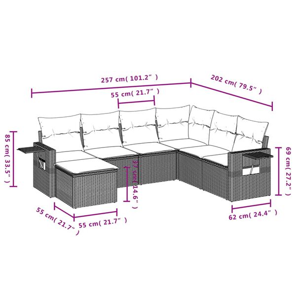 vidaXL Salon de jardin avec coussins 7 pcs beige r&eacute;sine tress&eacute;e