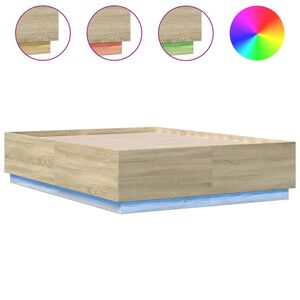vidaXL Cadre de lit avec LED sans matelas ch&ecirc;ne sonoma 135x190 cm