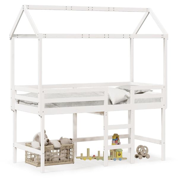 vidaXL Lit superpos&eacute; avec &eacute;chelle et toit sans matelas blanc 90x190 cm