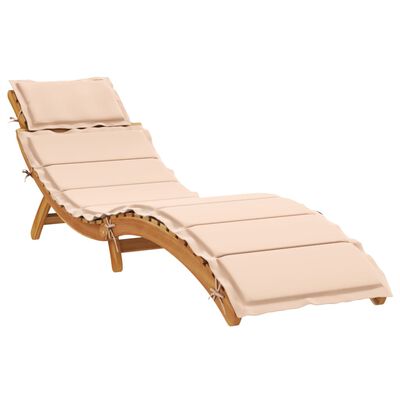 vidaXL Chaise longue avec coussin beige bois d'acacia solide
