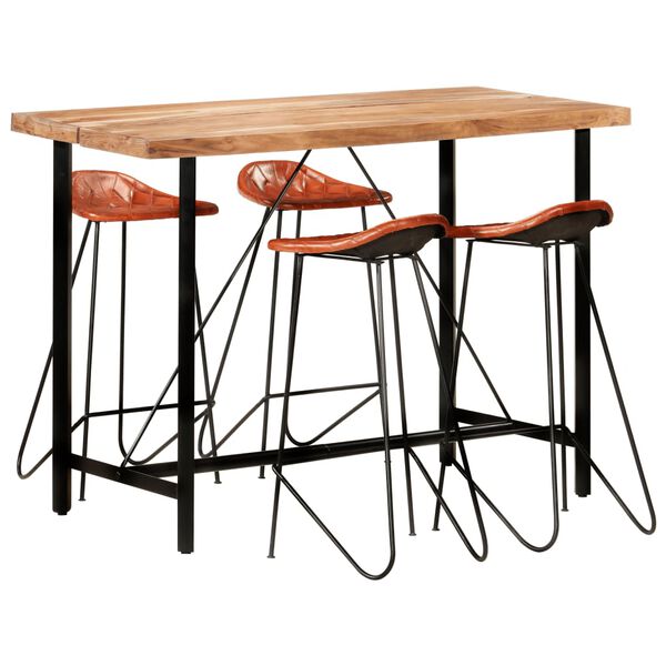 vidaXL Ensemble de bar 5 pcs Bois solide et cuir v&eacute;ritable