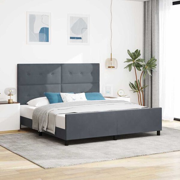vidaXL Lit &agrave; ressorts avec t&ecirc;te de lit Gris fonc&eacute; 180 x 200 cm Velours