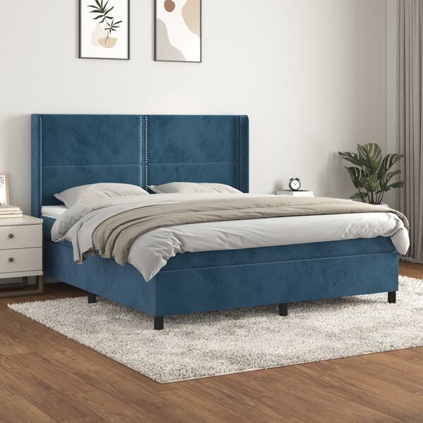 vidaXL Sommier &agrave; lattes de lit et matelas Bleu fonc&eacute; 180x200cm Velours