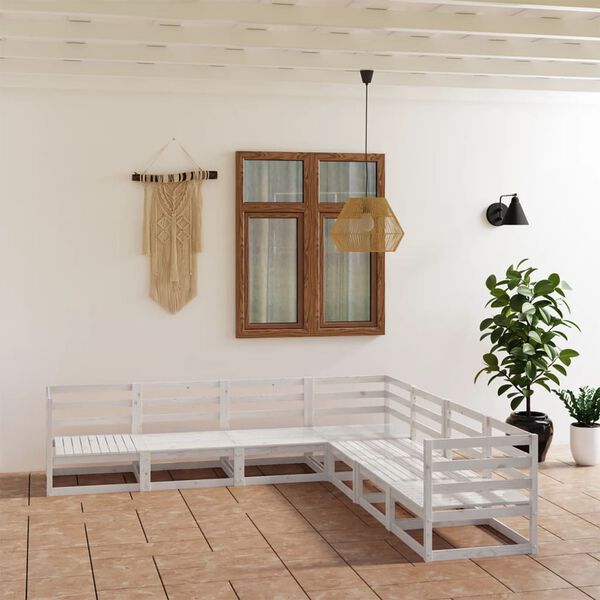 vidaXL Salon de jardin 7 pcs Blanc Bois de pin massif