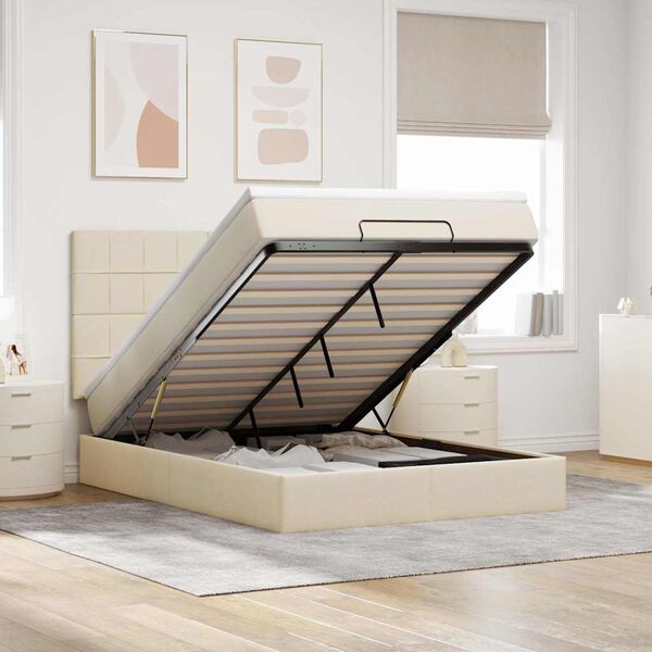 VidaXL Cadre de lit ottoman avec matelas cr&egrave;me 140x200 cm tissu