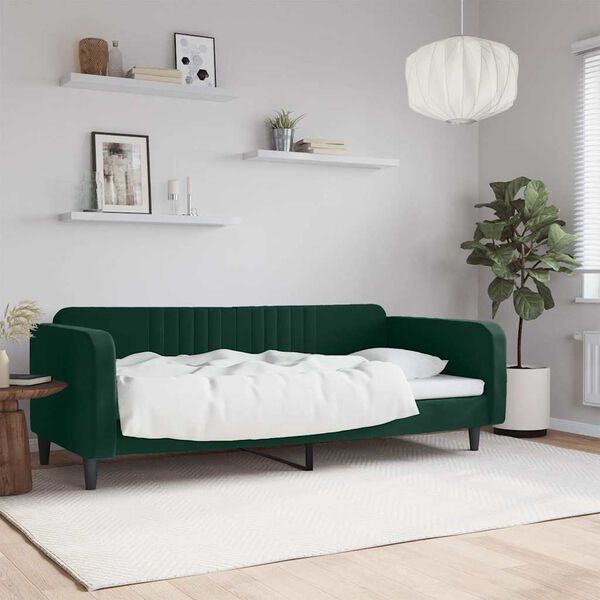 vidaXL Lit de repos sans matelas vert fonc&eacute; 100x200 cm velours