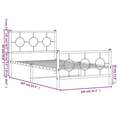 vidaXL Cadre de lit métal sans matelas et pied de lit noir 100x200 cm