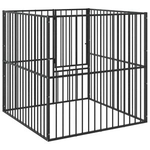 vidaXL Parc pour chien 4 panneaux noir acier galvanis&eacute;