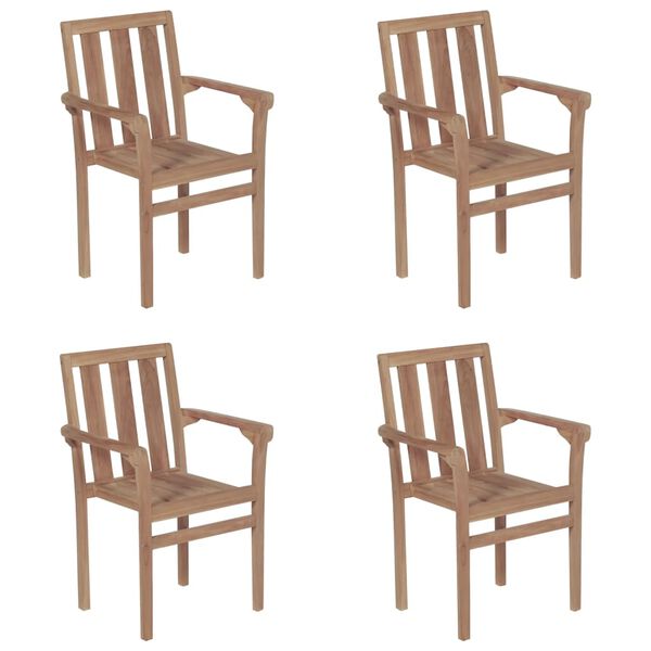 vidaXL Chaises de jardin empilables avec coussins lot de 4 Teck solide