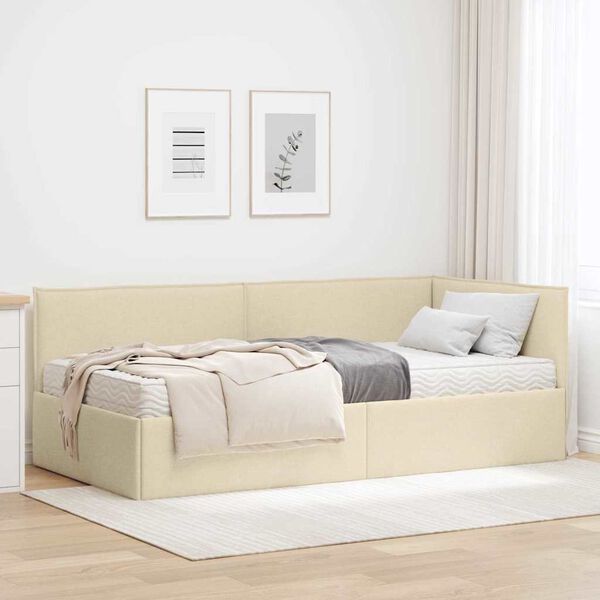 vidaXL Cadre de lit d'angle avec matelas 2 pcs Cr&egrave;me Velours