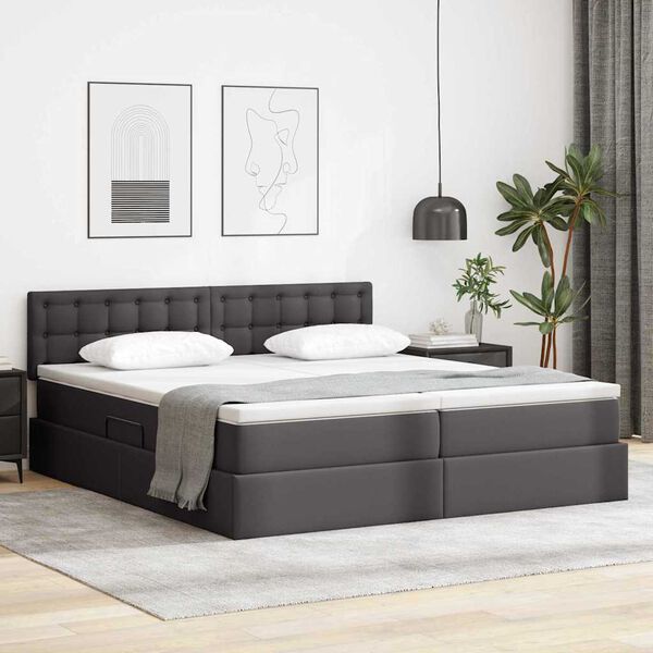 vidaXL Lit de Rangement Gris 180 x 200 cm Cuir synth&eacute;tique