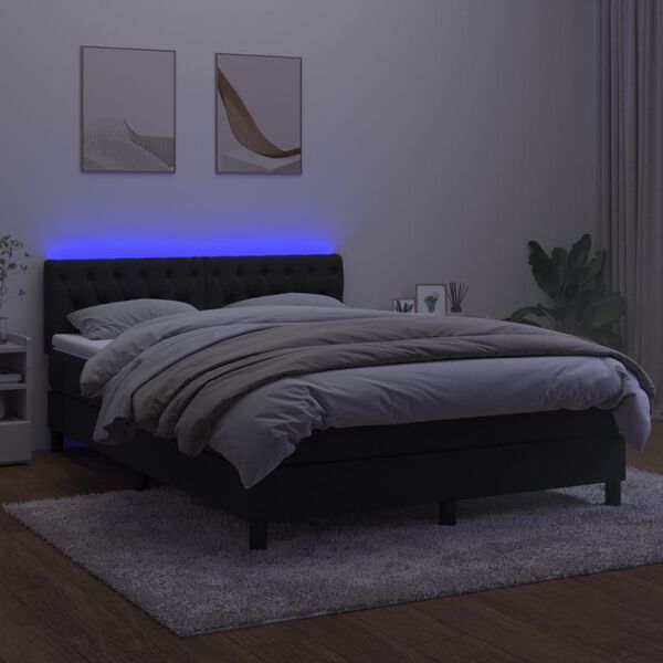 vidaXL Sommier &agrave; lattes de lit avec matelas et LED Noir 140x190 cm