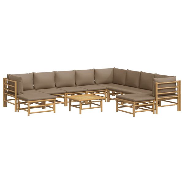 vidaXL Salon de jardin 11 pcs avec coussins taupe bambou