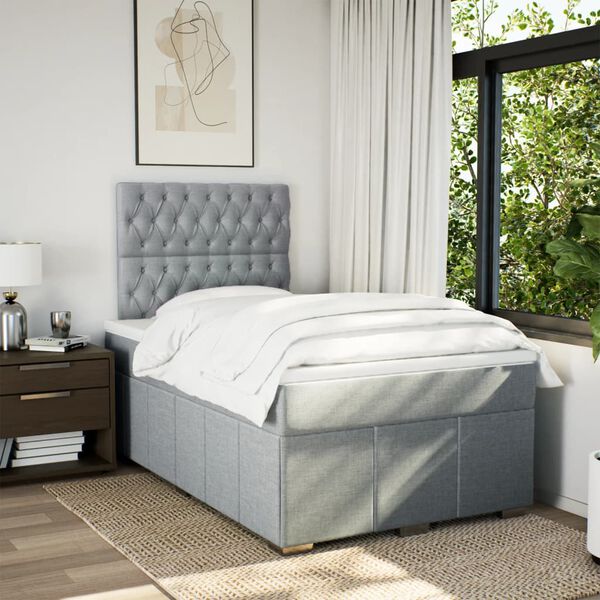 vidaXL Sommier &agrave; lattes de lit et matelas gris clair 120x190 cm tissu