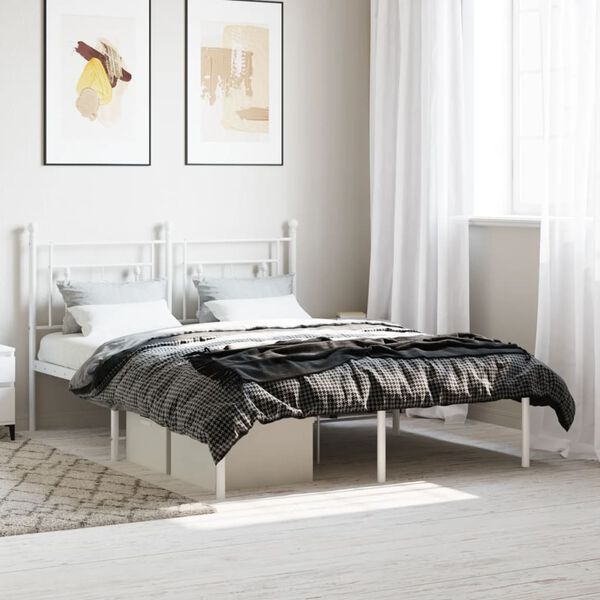 vidaXL Cadre de lit m&eacute;tal sans matelas et t&ecirc;te de lit blanc 140x190 cm