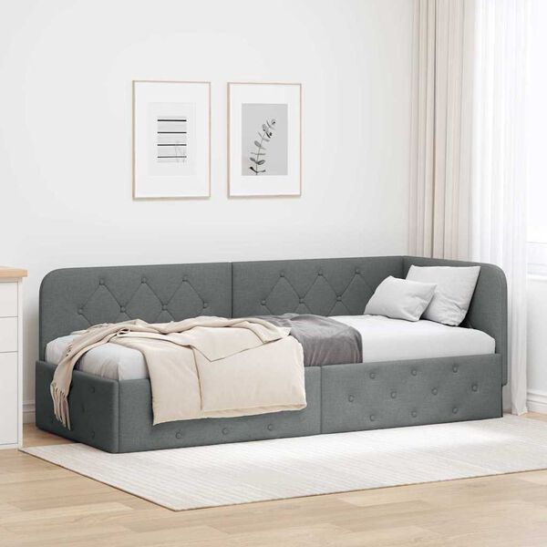 vidaXL Cadre de lit d'angle Gris foncé 80 x 200 cm tissu
