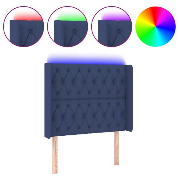 vidaXL T&ecirc;te de lit &agrave; LED Bleu 93x16x118/128 cm Tissu