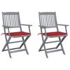 vidaXL Chaises pliantes (lot de 2) avec coussins, en bois d'acacia massif