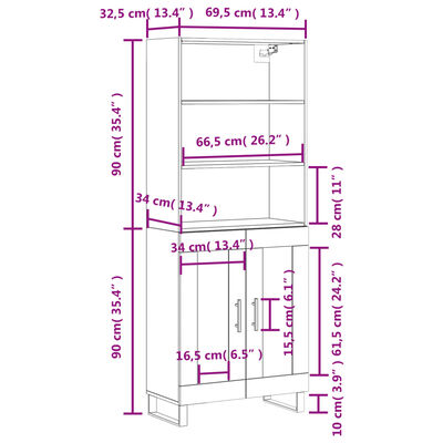 vidaXL Buffet haut Gris béton 69,5x34x180 cm Bois d'ingénierie