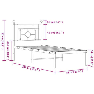 vidaXL Cadre de lit métal sans matelas avec tête de lit noir 80x200 cm