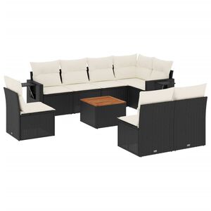 vidaXL Salon de jardin 9 pcs avec coussins noir r&eacute;sine tress&eacute;e