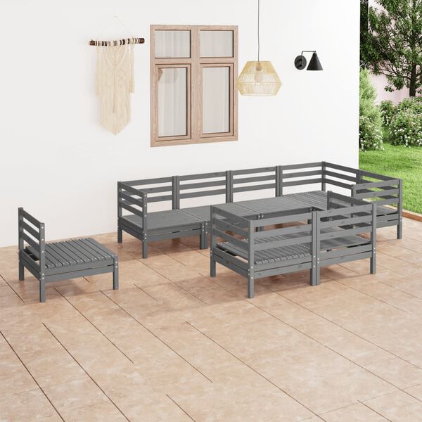 vidaXL Salon de jardin 8 pcs Bois de pin massif Gris