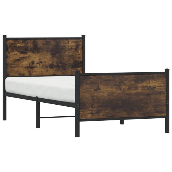 vidaXL Cadre de lit en m&eacute;tal sans matelas ch&ecirc;ne fum&eacute; 90x190 cm