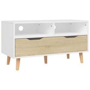 vidaXL Meuble TV blanc et ch&ecirc;ne sonoma 90x40x48,5 cm bois d'ing&eacute;nierie