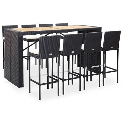 vidaXL Ensemble de bar d'extérieur 9 pcs Résine tressée et acacia Noir