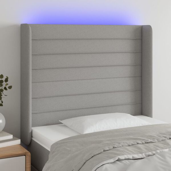 vidaXL T&ecirc;te de lit &agrave; LED Gris clair 103x16x118/128 cm Tissu