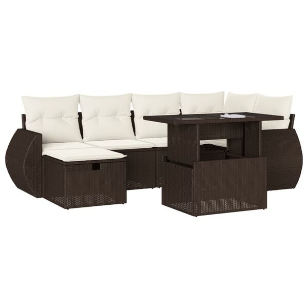 vidaXL Salon de jardin avec coussins 7 pcs marron r&eacute;sine tress&eacute;e