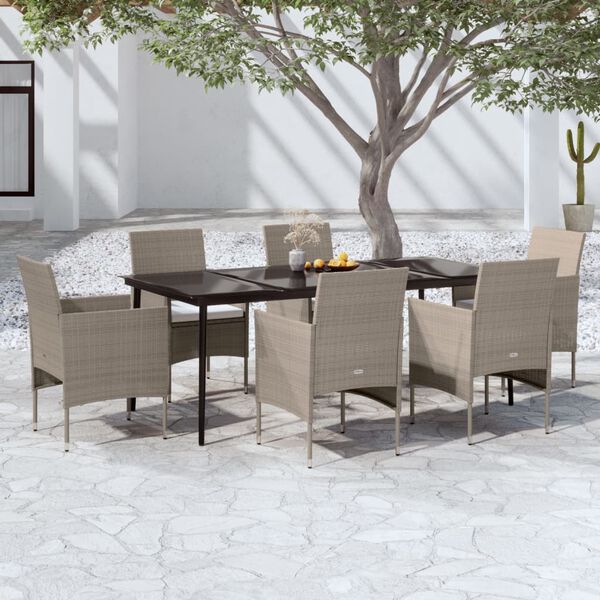 vidaXL Ensemble &agrave; manger de jardin coussins 7 pcs Beige/noir