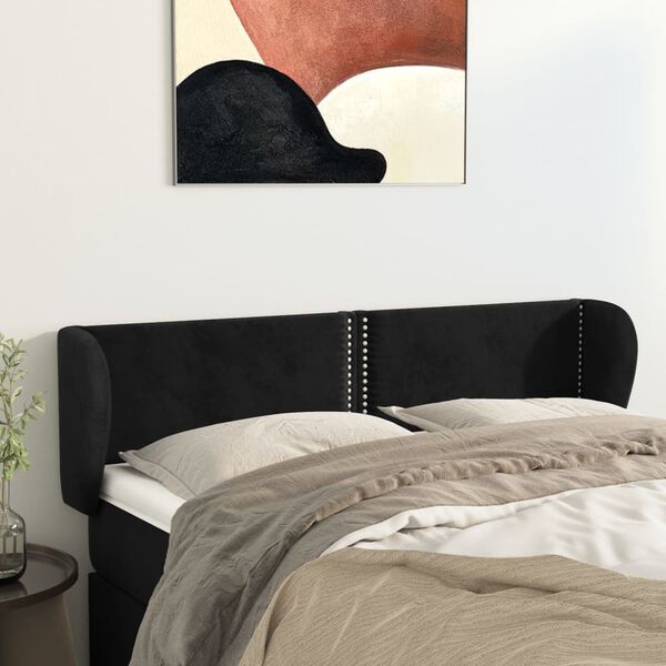 vidaXL T&ecirc;te de lit avec oreilles Noir 147x23x78/88 cm Velours