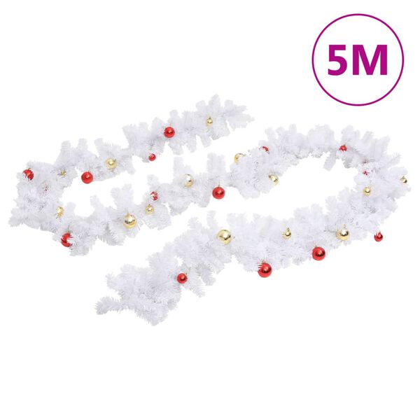vidaXL Guirlande de No&euml;l d&eacute;cor&eacute;e avec boules Blanc 5 m