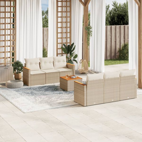 vidaXL Salon de jardin avec coussins 7 pcs beige r&eacute;sine tress&eacute;e