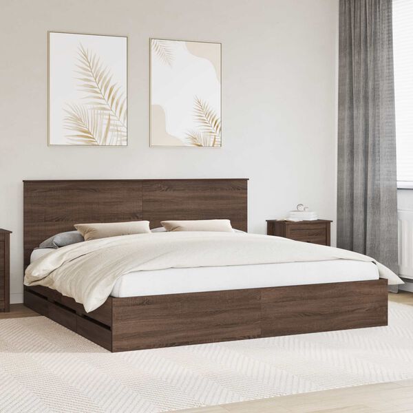 vidaXL Cadre de lit Ch&ecirc;ne brun 200 x 200 cm Bois Ing&eacute;nierie