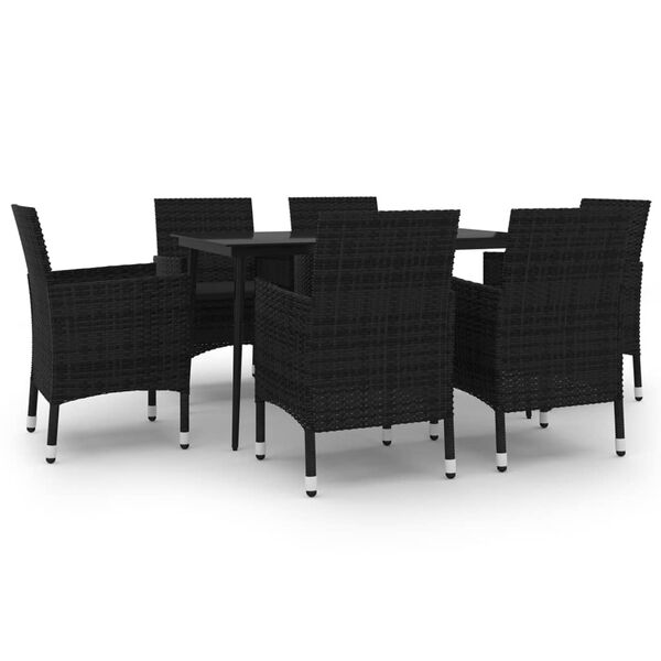 vidaXL Ensemble &agrave; manger de jardin coussins 7 pcs R&eacute;sine tress&eacute;e Verre