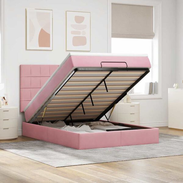 VidaXL Cadre de lit ottoman avec matelas rose 140x200 cm velours