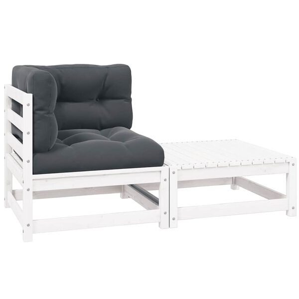 vidaXL Salon de jardin 2 pcs avec coussins Blanc Bois de pin massif