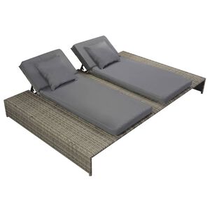 vidaXL Chaise longue double avec coussin R&eacute;sine tress&eacute;e Gris
