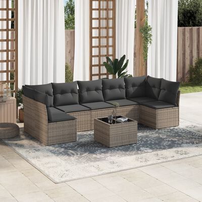 vidaXL Salon de jardin 8 pcs avec coussins gris résine tressée