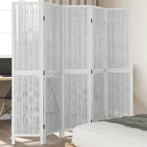 vidaXL Cloison de s&eacute;paration 5 panneaux blanc bois de paulownia massif