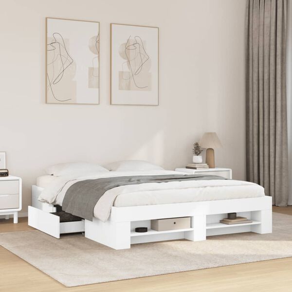 vidaXL Cadre de lit sans matelas blanc 150x200 cm bois d'ing&eacute;nierie